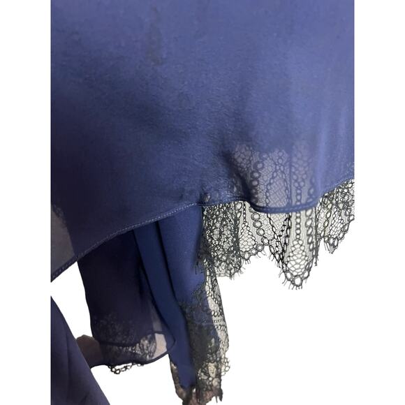 Jonathan Simkhai Blue Silk Black Lace Party Dress Cocktail Ruffle 0 - Picture 8 of 13